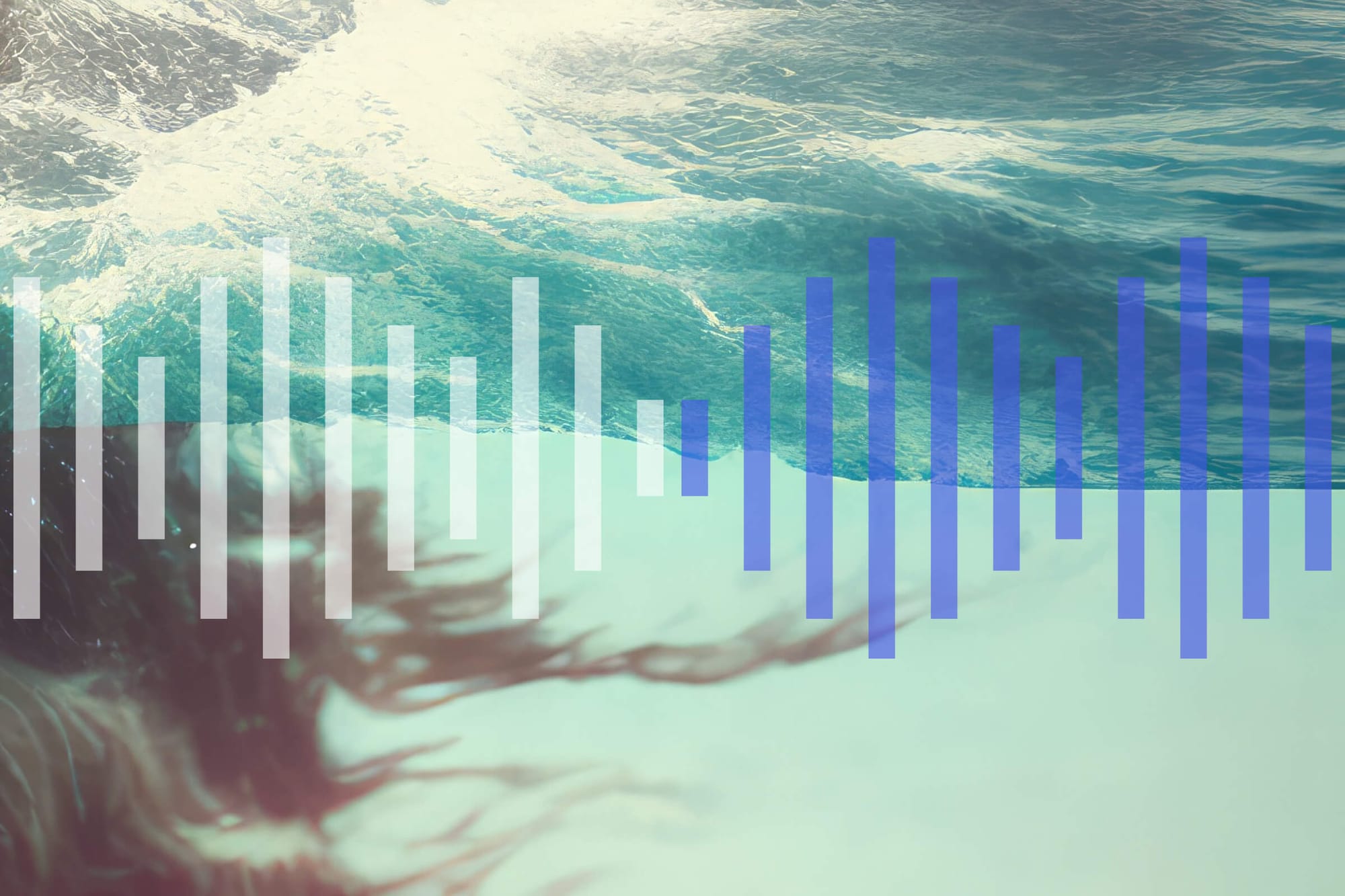 Abstract image of ocean waves merging with soundwave graphics, symbolizing the harmony between ambient sounds and immersive visuals.