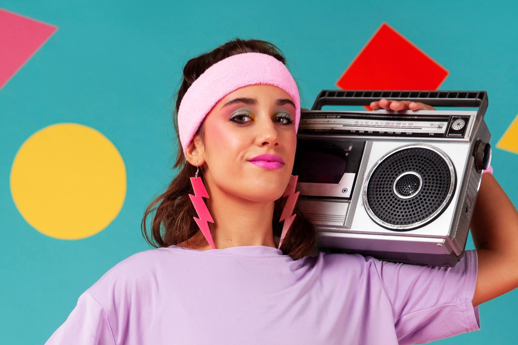 Retro woman with a boombox