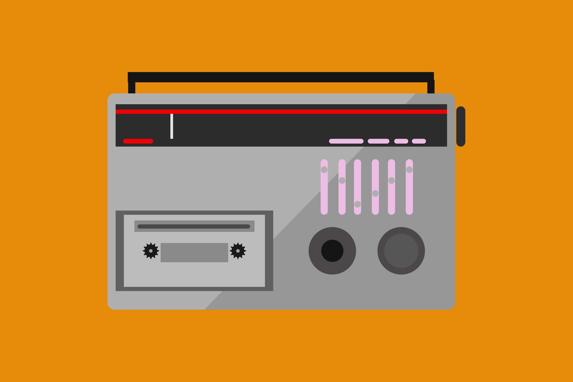 Illustration of a vintage cassette player on an orange background